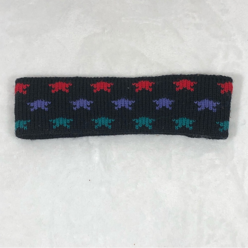 Vintage Ceau Mar Colored Stars Black Winter Snow Knit Headband Sweatband OSFM